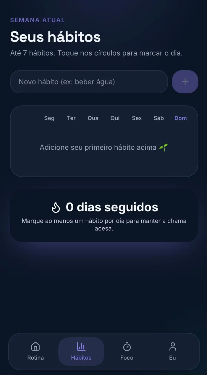 Tela real Hábitos do App Mente Sem Freio