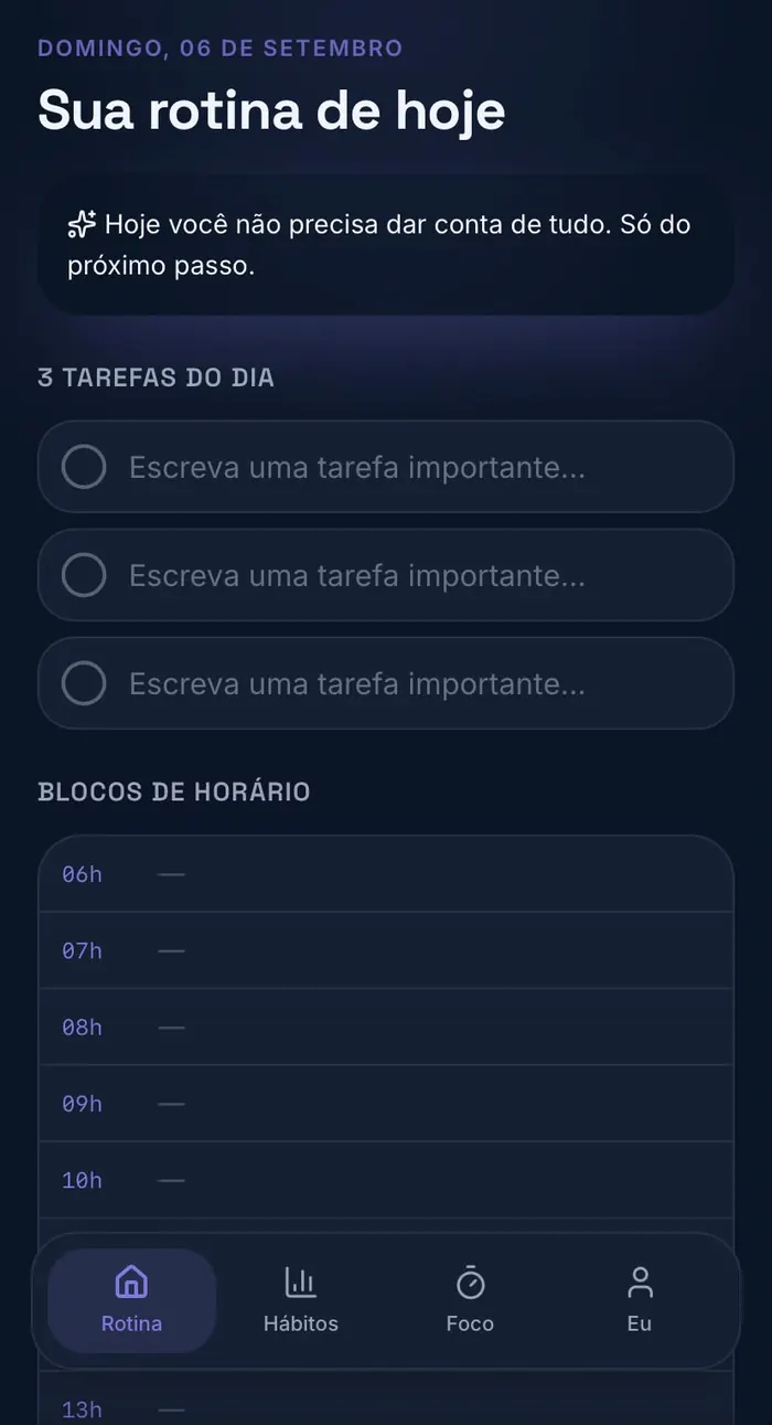 Tela real Rotina do App Mente Sem Freio